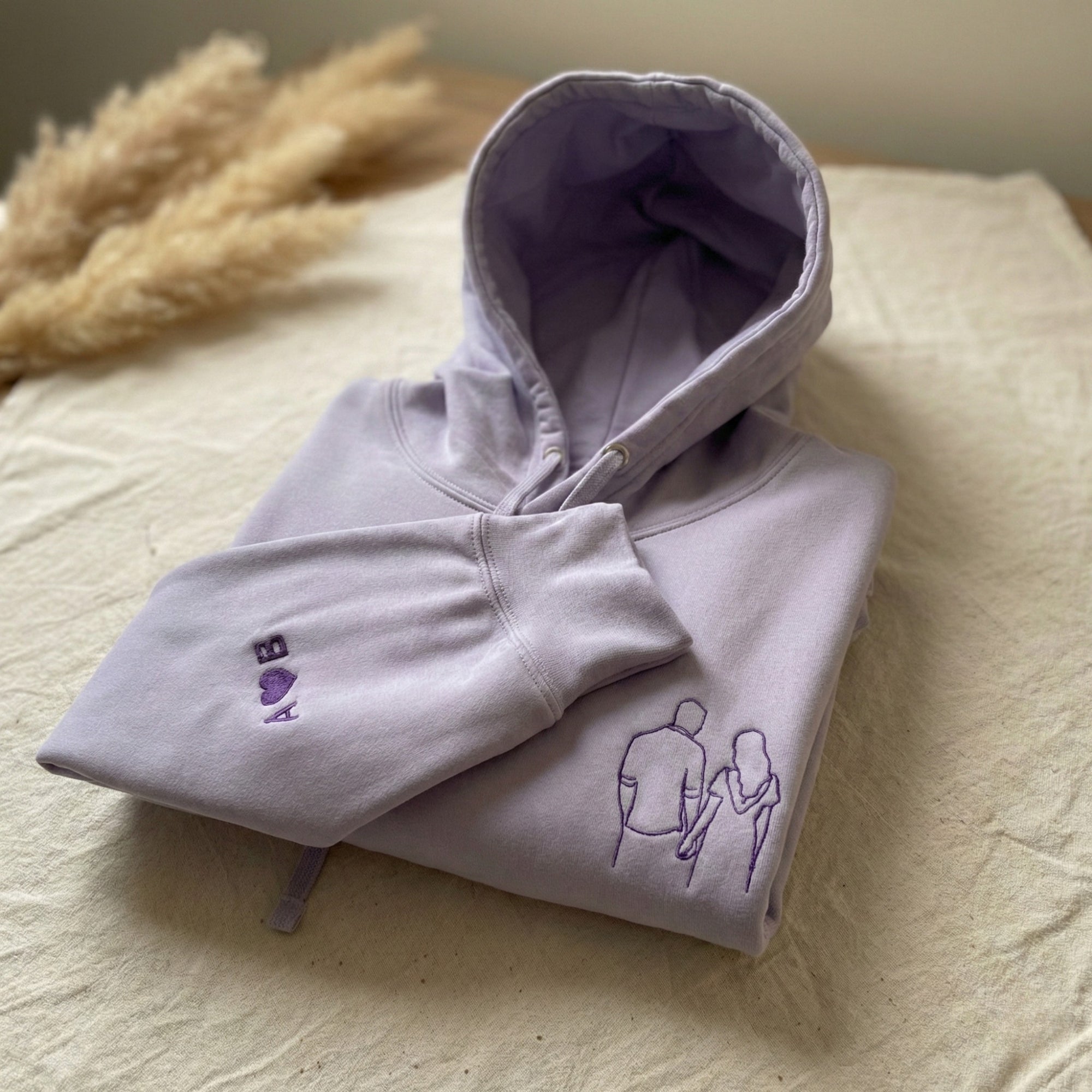 Custom Photo Outline Embroidered Hoodie - Personalised Couple Gift