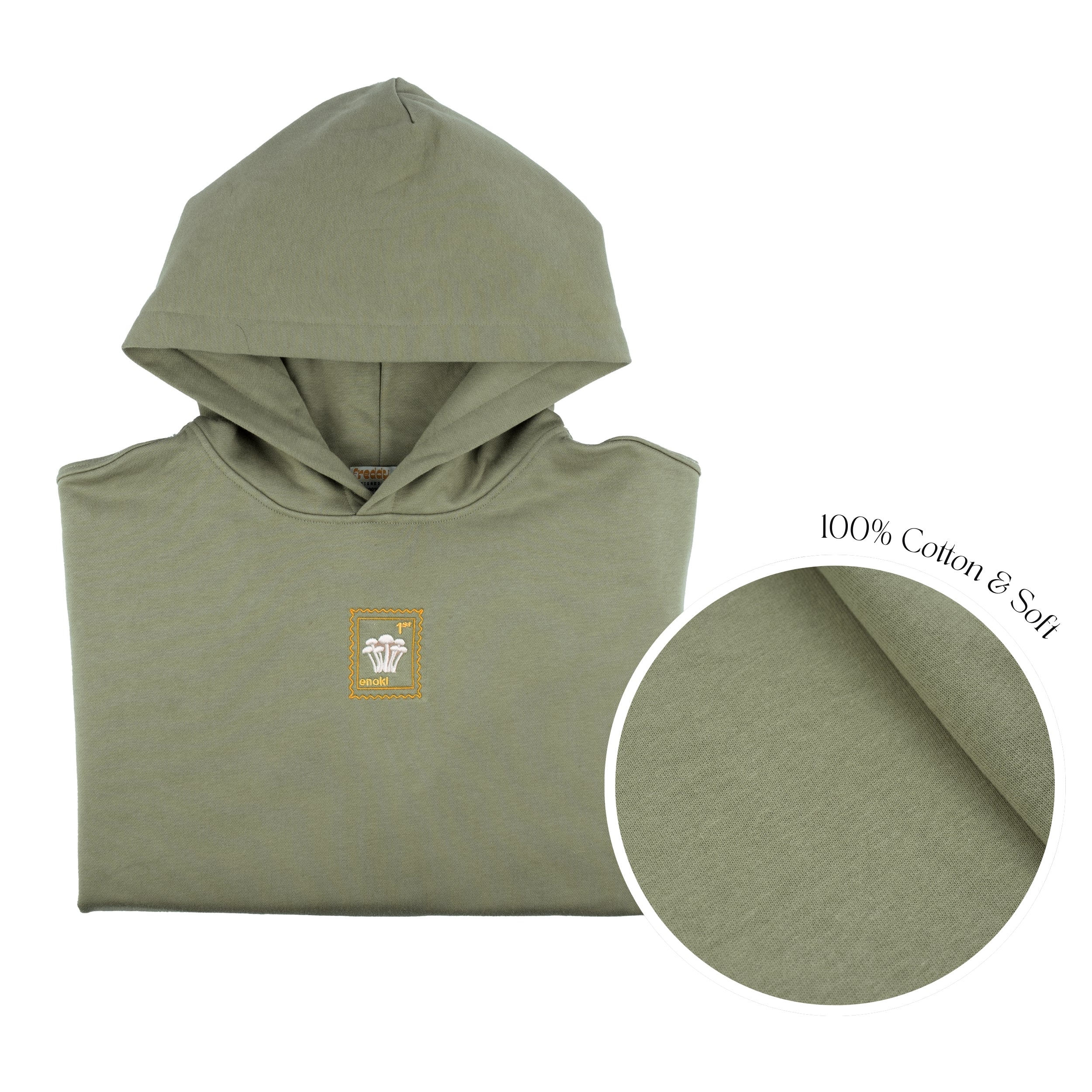 Enoki Mushroom - Oversized Unisex Hoodie - Khaki Green