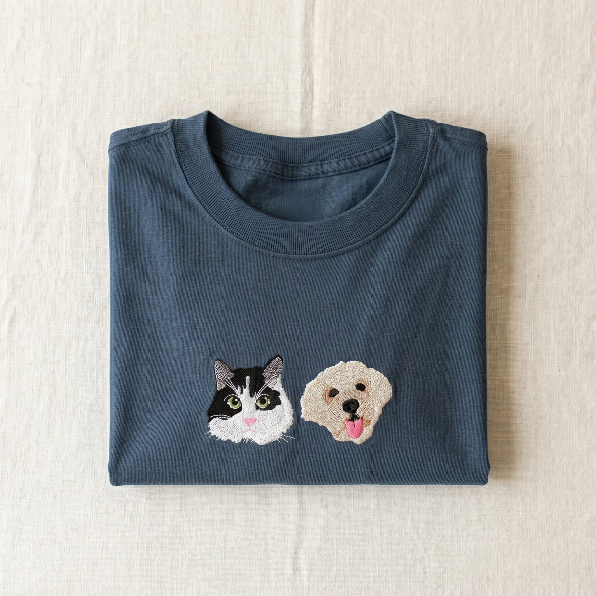 Custom Pet Portrait Embroidered Tshirt - Personalised Dog & Cat Portrait Tee