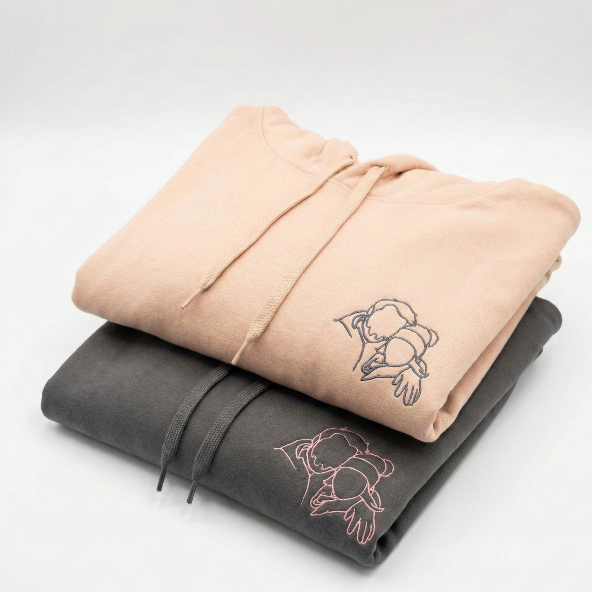 Custom Photo Outline Embroidered Hoodie - Personalised Couple Gift