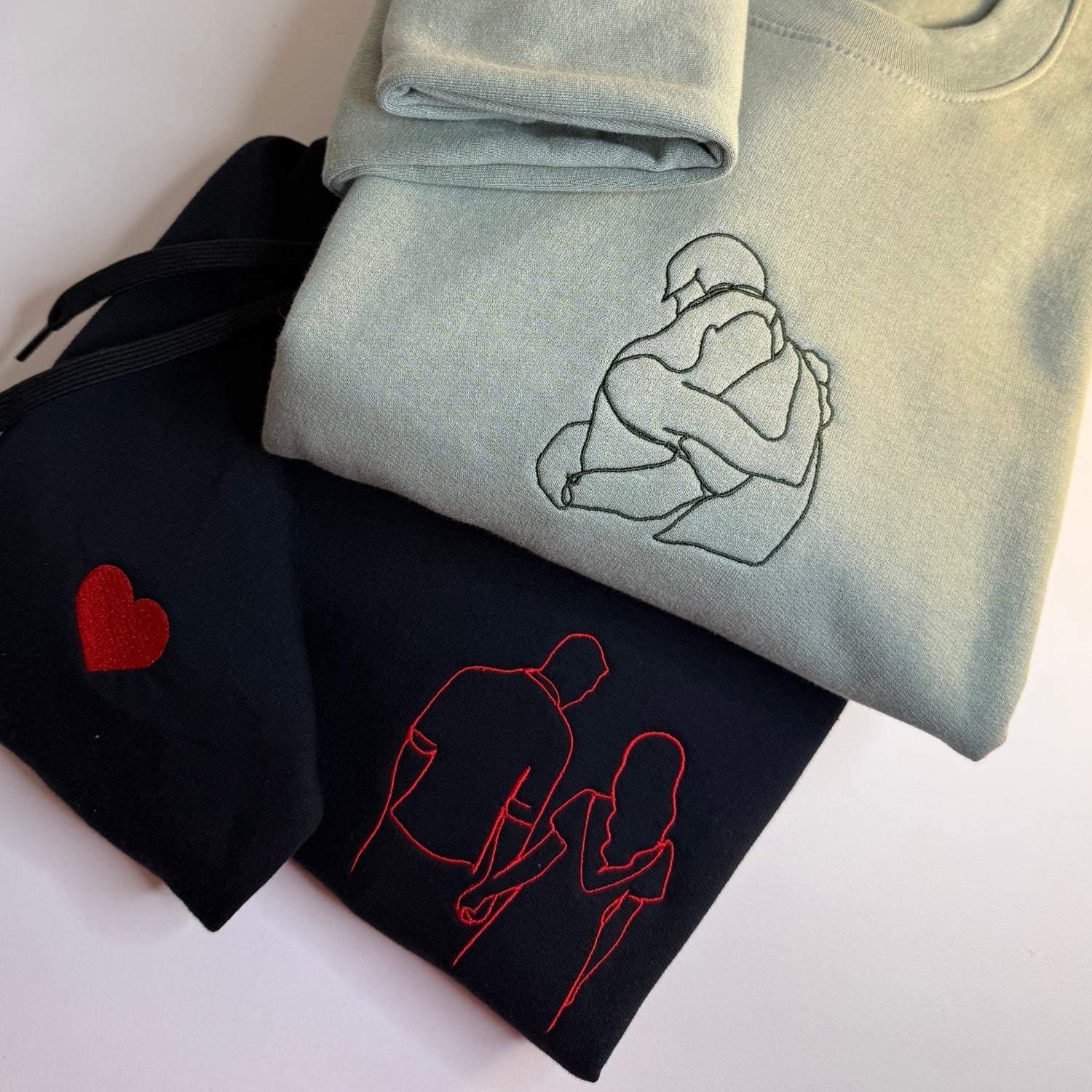 Custom Photo Outline Embroidered Sweatshirt - Personalised Couple Gift