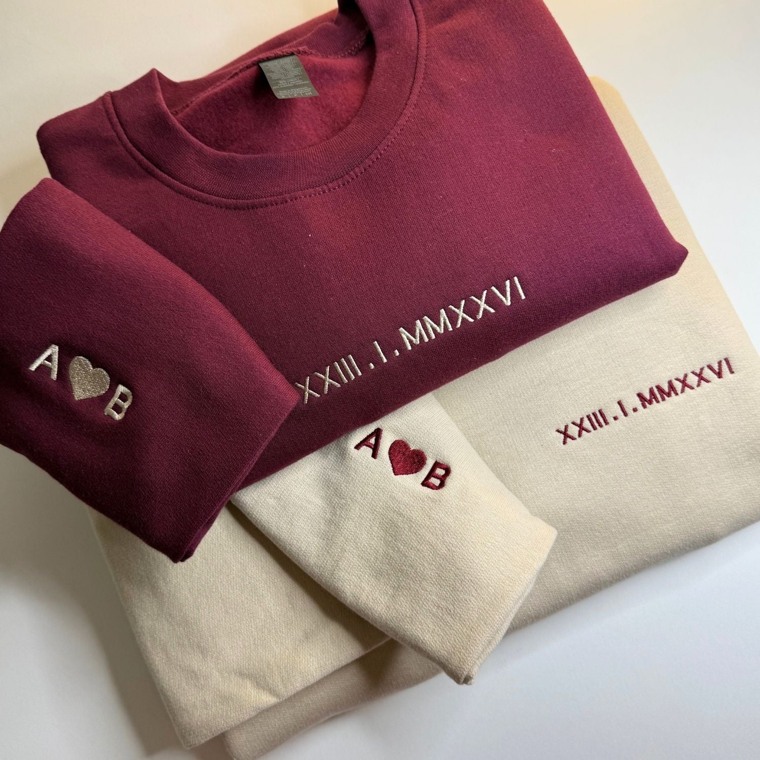 Embroidered Roman Numerals Sweatshirt - Personalised Couple Gift